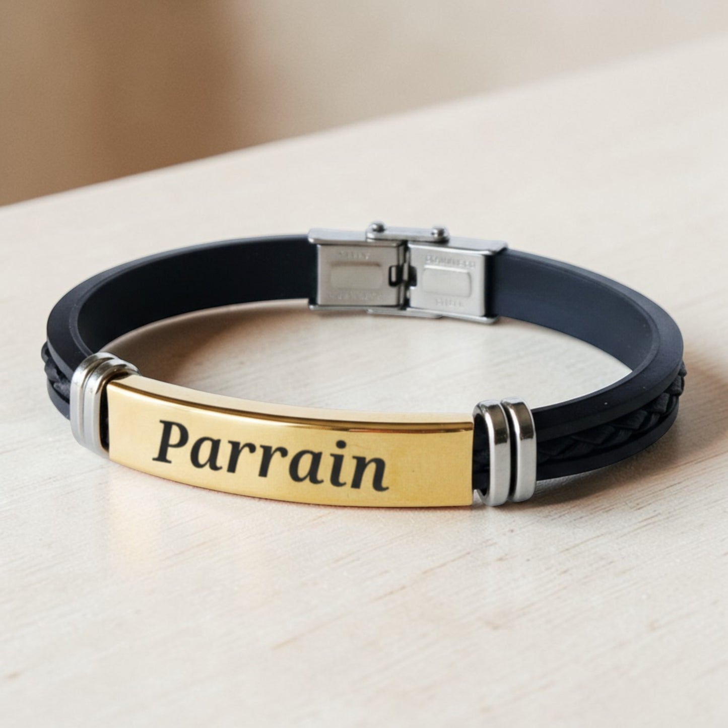 Bracelet homme personnalisé doré gravé