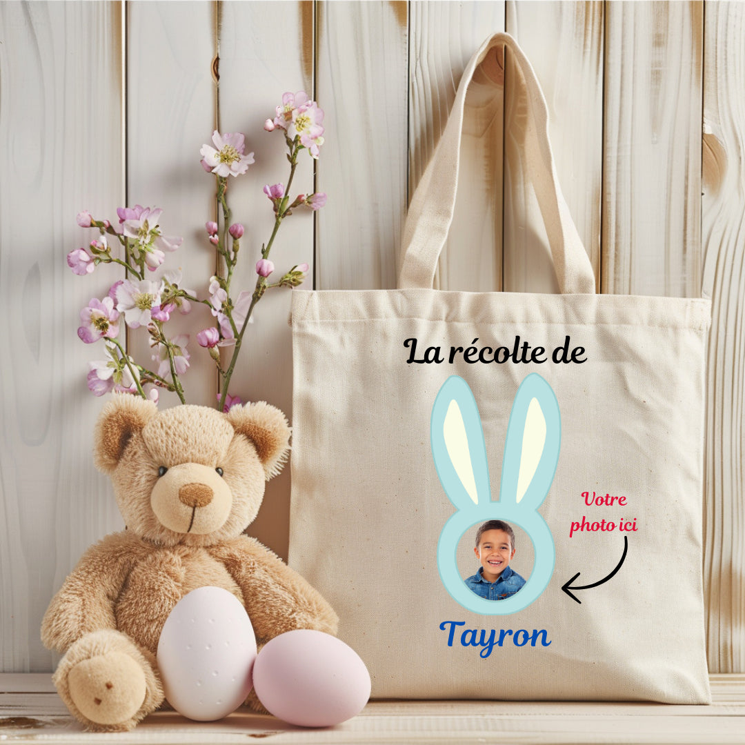 Sac en toile personnalisé avec photo pour Pâques – Idéal chasse aux œufs