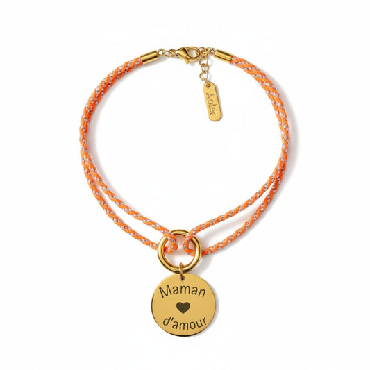 Bracelets personnalisés avec médaille dorée – Cordon tressé coloré à graver "Maman d'amour"