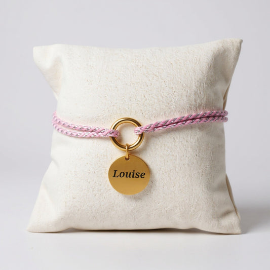 Bracelet personnalisé avec médaille dorée – Cordon tressé coloré à graver