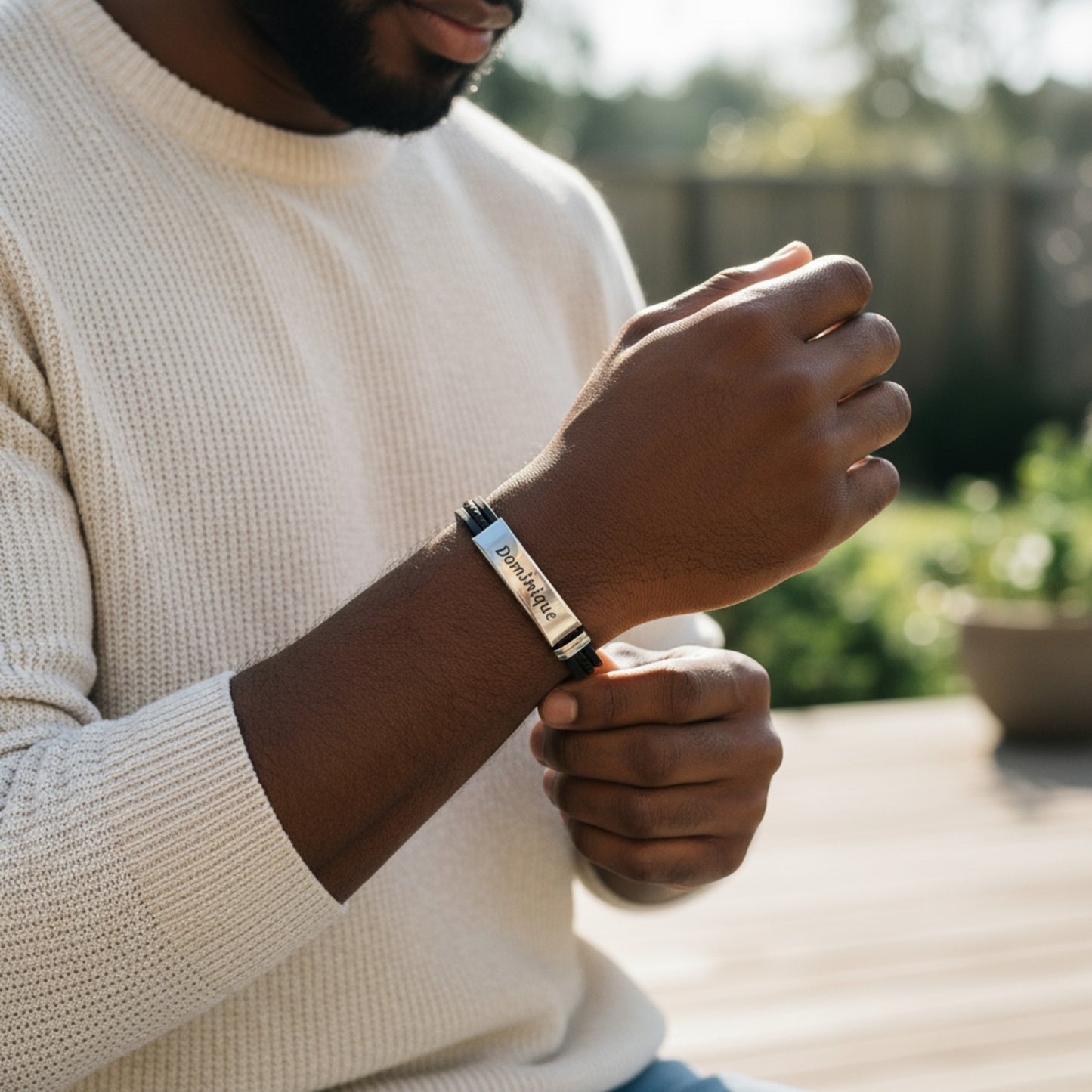 Bracelet homme personnalisé doré gravé