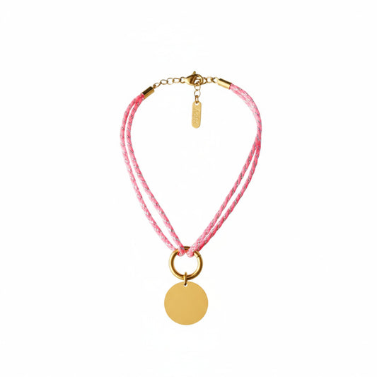 Bracelet personnalisé avec médaille dorée – Cordon tressé coloré à graver "Couples"