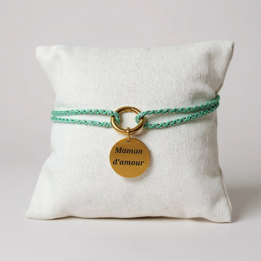 Bracelets personnalisés avec médaille dorée – Cordon tressé coloré à graver "Maman d'amour"