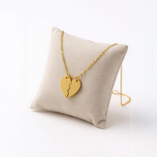 Collier cœur brisé doré en acier inoxydable, duo gravé