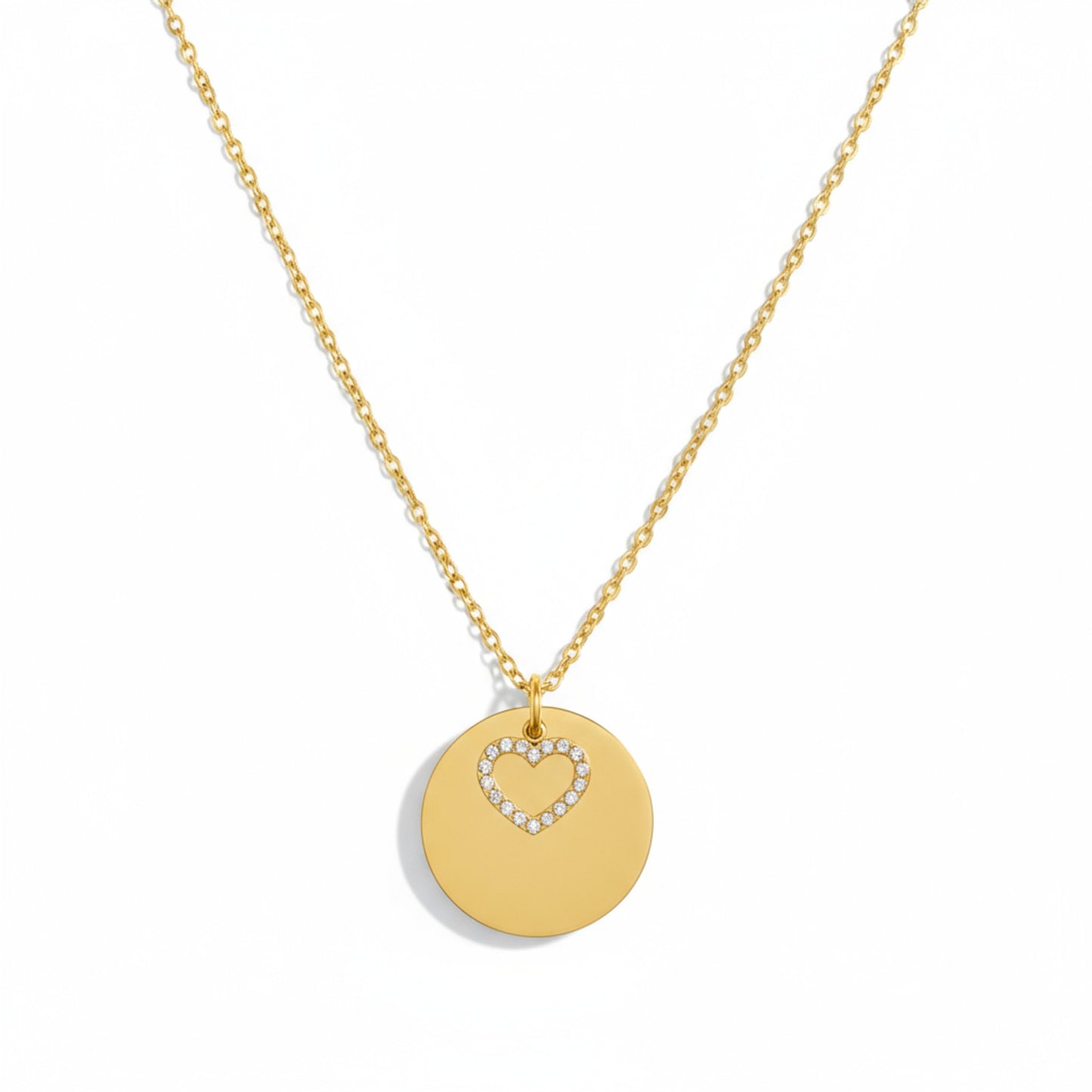 Collier double pendentif rond et coeur avec gravure