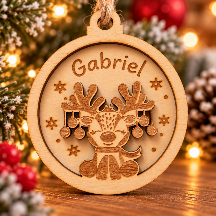Boule de Noël renne personnalisée au prénom – Garçon ou fille