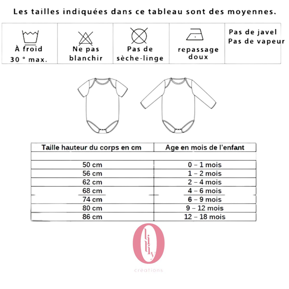 Guide des tailles du body bébé et conseils d'entretien