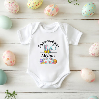 Body bébé de Pâques personnalisé « Joyeuses Pâques » oreilles de lapin et prénom