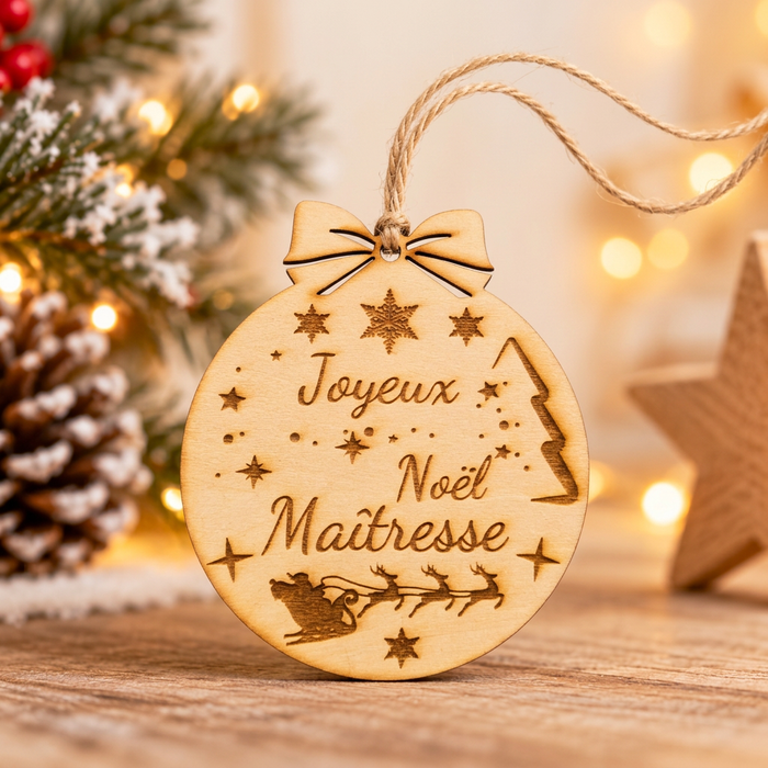Boule de Noël Maîtresse en bois