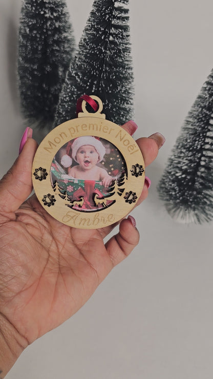 Boule de Noël personnalisée avec photo – Mon premier Noël bébé