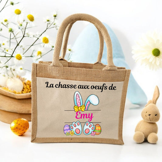 Petit sac en jute personnalisé pour la chasse aux œufs de Pâques